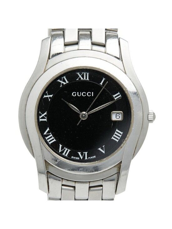 Gucci Roman Index Watch Black Silver Stainless Steel